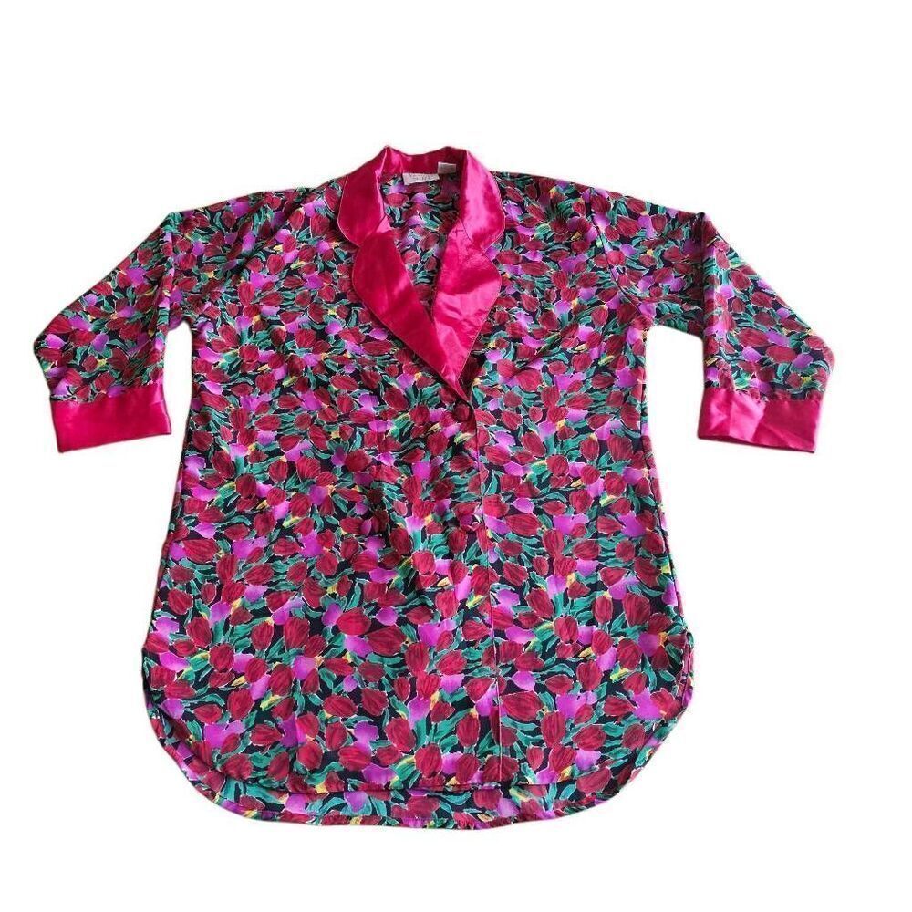 Vintage victoria secret Sz S floral multicolor gold label stin feel night robe